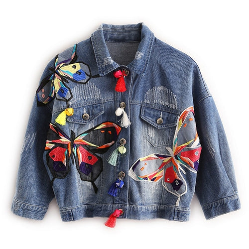 Colorful Butterfly Jeans Jacket Women