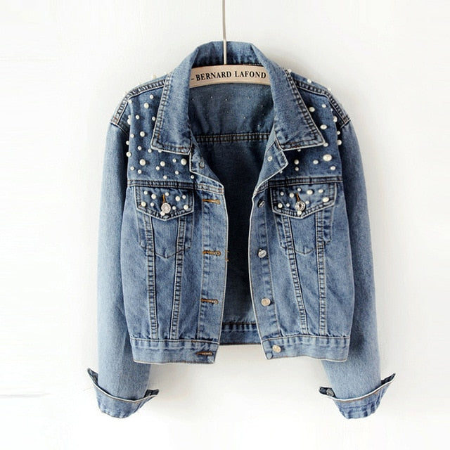 Pearl Beading Jeans Jacket Women